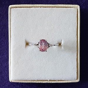 White Gold Ring With a Faux Pink Sapphire